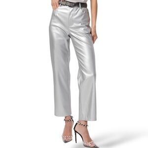 NWT CAMI NYC Hanie Silver Metallic 5 Pocket Jeans Straight Cropped Leg SZ 10